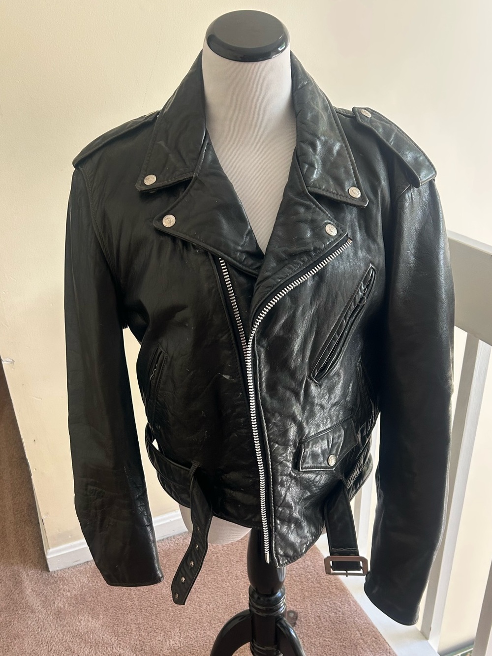 Schott NYC Black Leather Perfecto Motorcycle Jacket with Gold Label